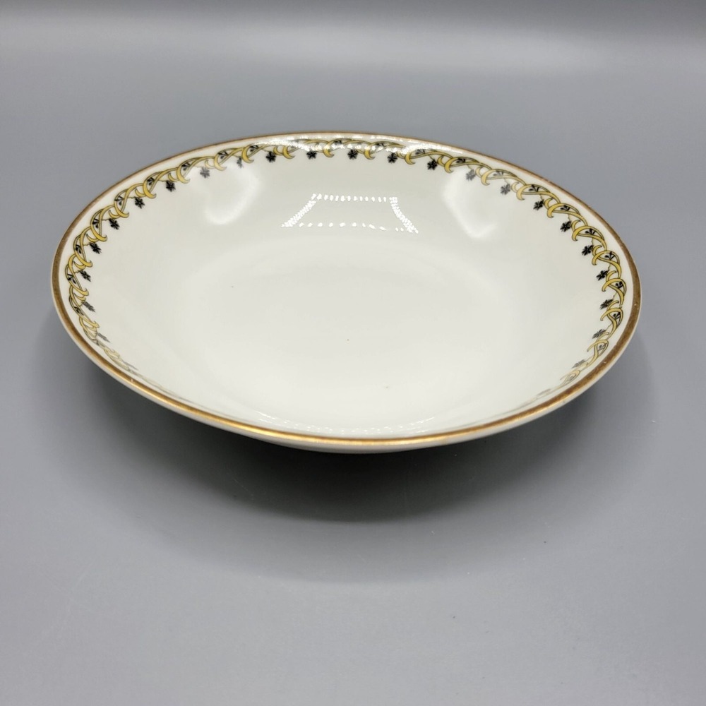 Vtg Haviland Limoges France Porcelain Soup Bowl Black Flower Yellow Scroll 6"